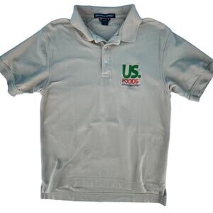 Devon & Jones US Foods 3 Button Polo Tee Shirt Top Size Small Beige Tan